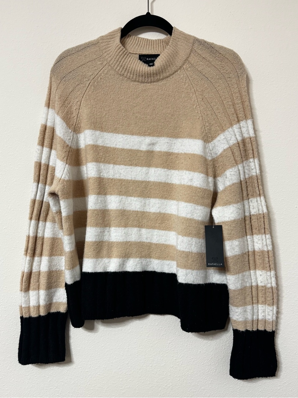 Rafaella Sweater Women’s Sz XL Irish Cream Black Striped Long Sleeve Soft NEW